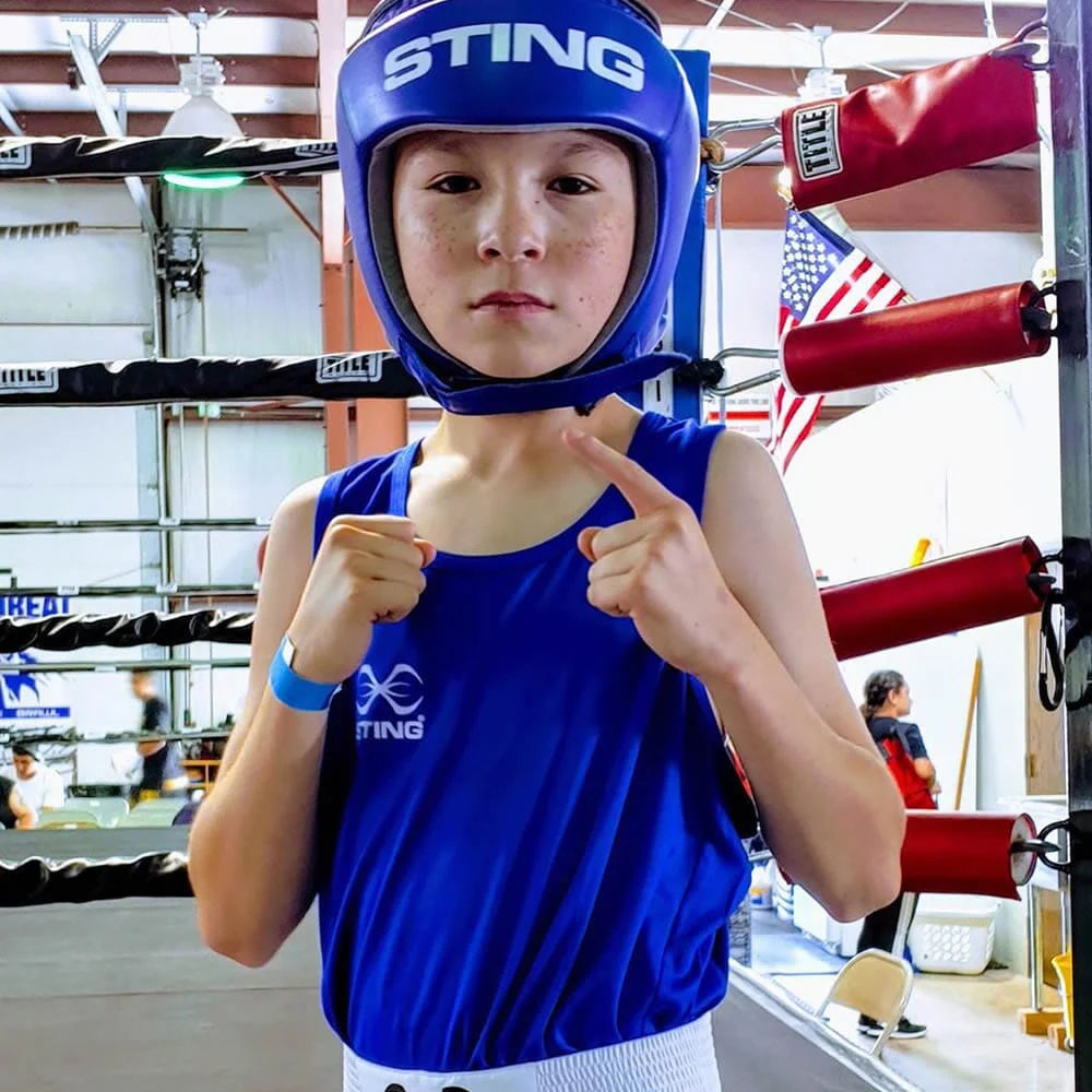 Sting Junior Male Mettle Boxing Singlet IBA Approved Blue - Image 3